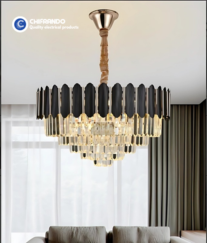 XG 400mm Black Crystal Chandelier – Luxury Ceiling Light for Parlors, Dining & Hotels