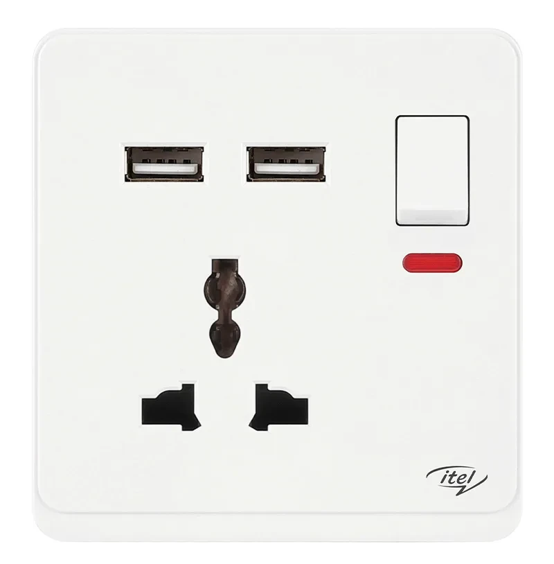 13A multifunction switched socket with 2 USB