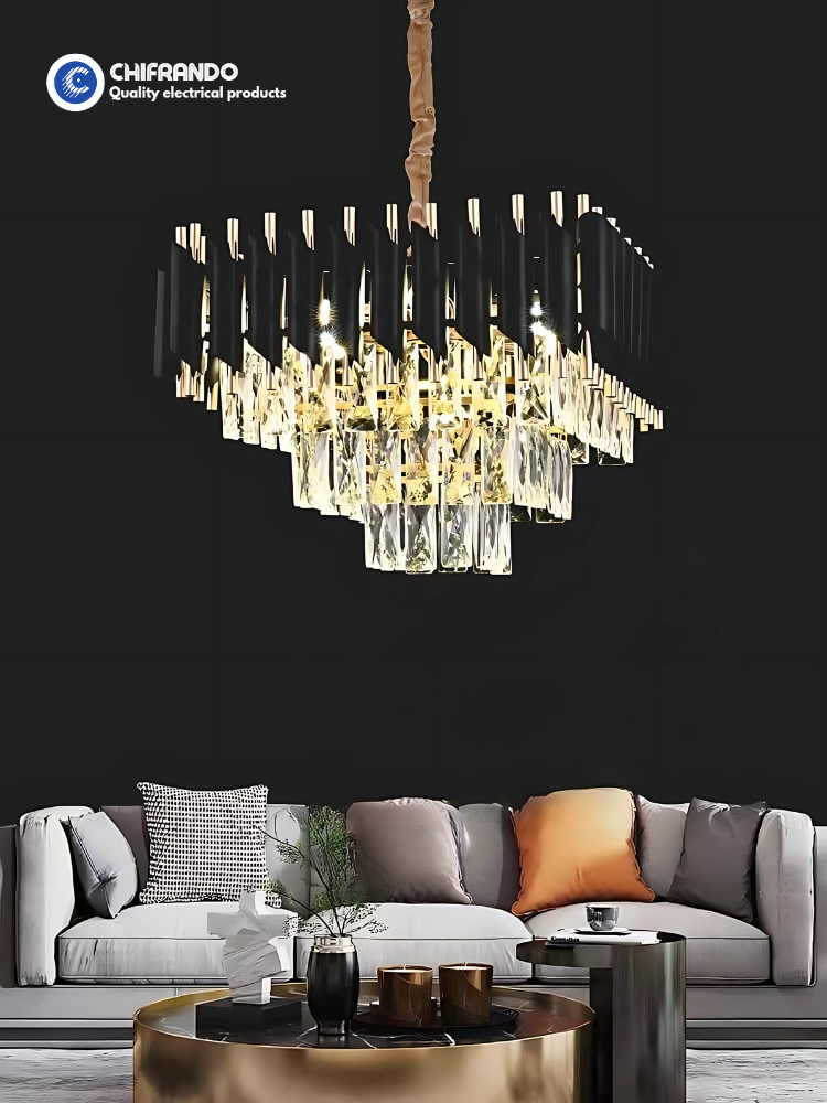 400mm Black Square Crystal Chandelier – Modern Ceiling Light for Parlors & Living Rooms