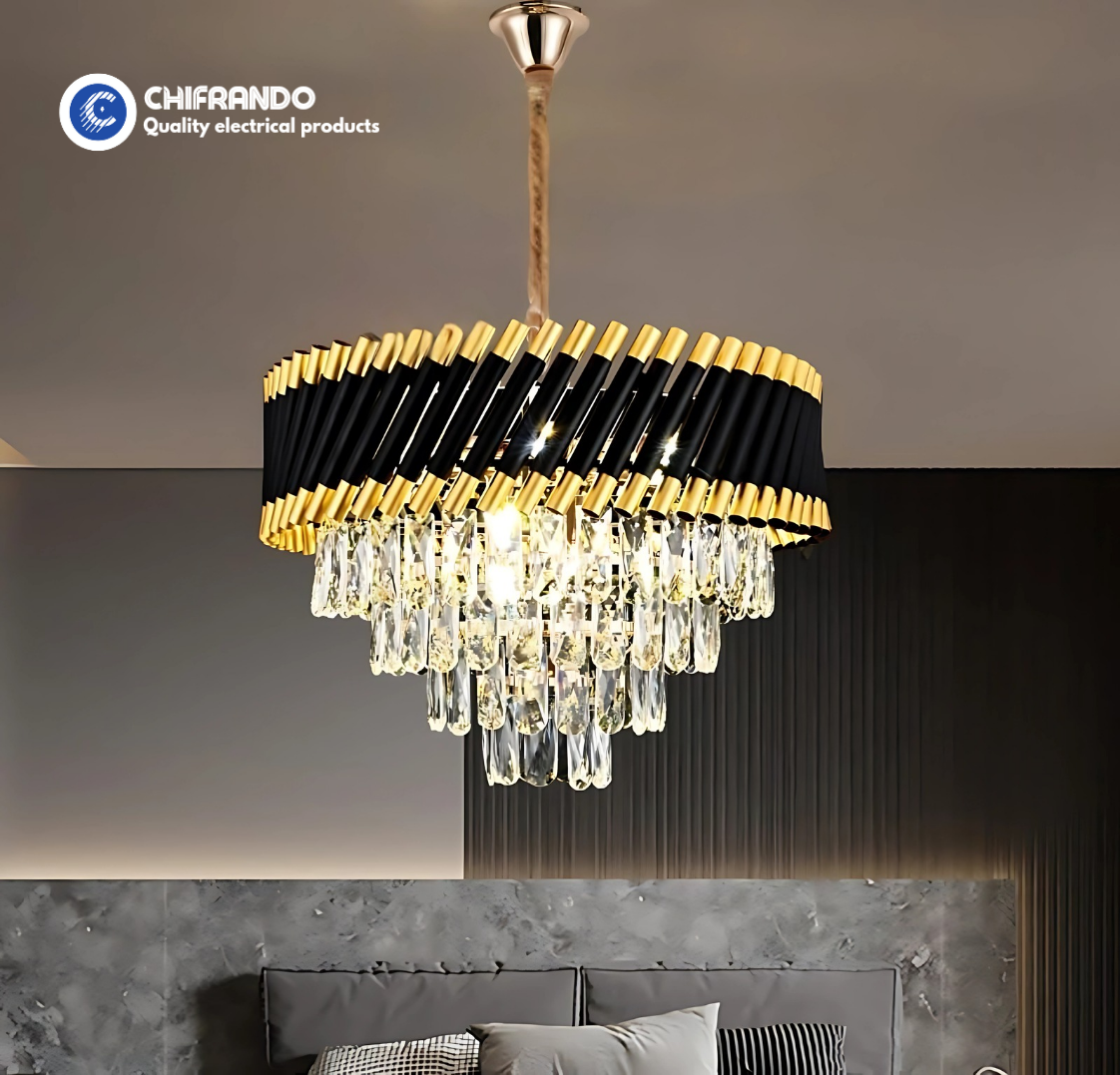 400mm Gold + Black LED Crystal Chandelier – Modern Ceiling Light for Parlors & Luxury Spaces