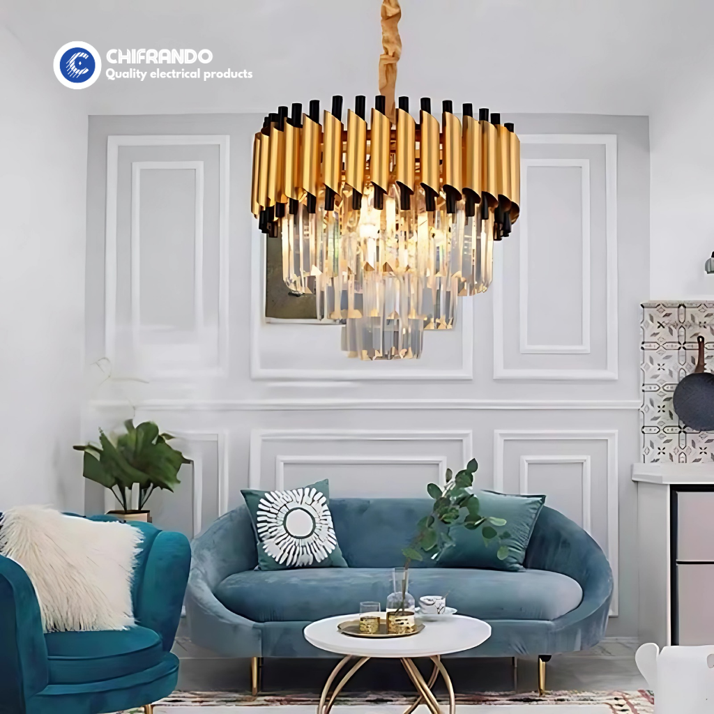 300mm Gold Crystal Chandelier – Compact Luxury Ceiling Light for Parlors, Bedrooms & Lounges