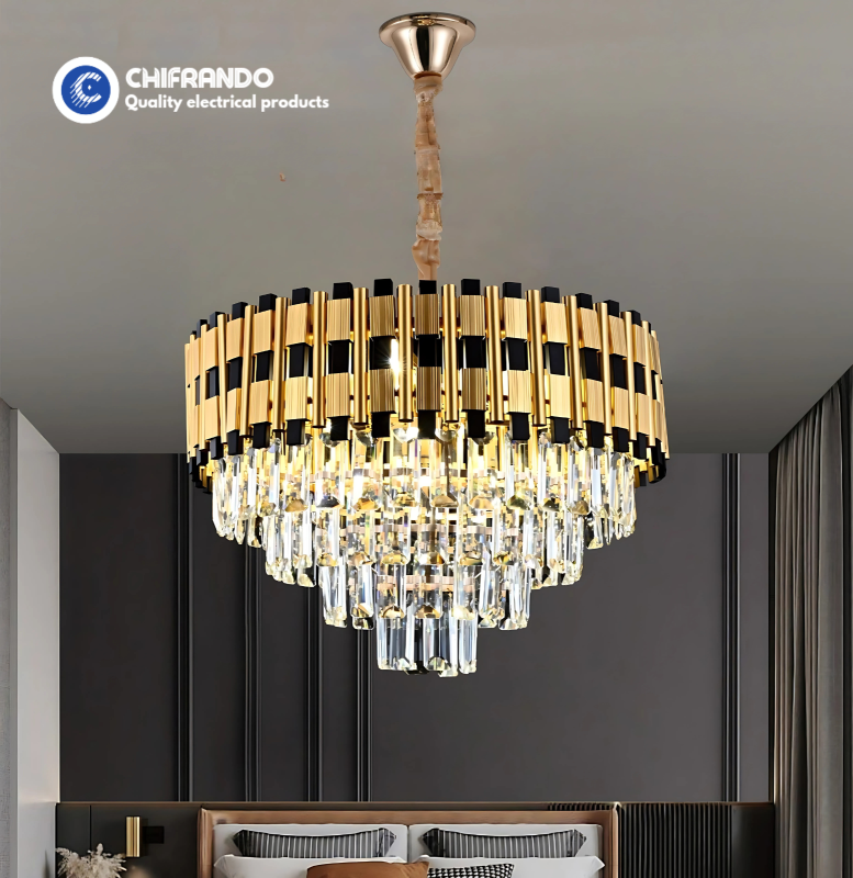 400mm Gold & Black Crystal Chandelier – Elegant Modern Lighting for Living Rooms & Lobbies