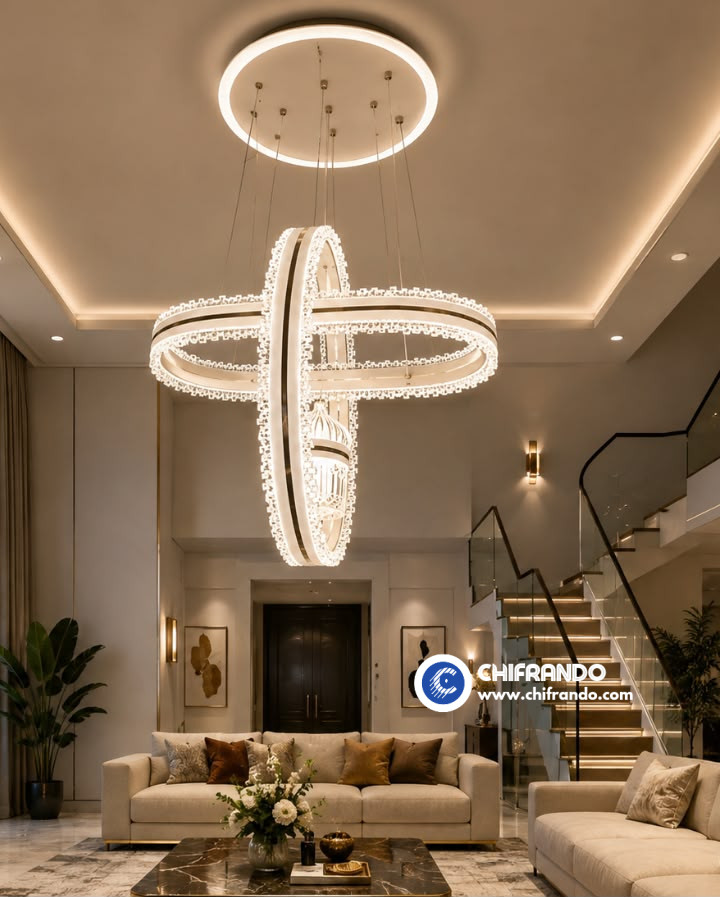 Modern LED Oval Ring Crystal Pendant Light