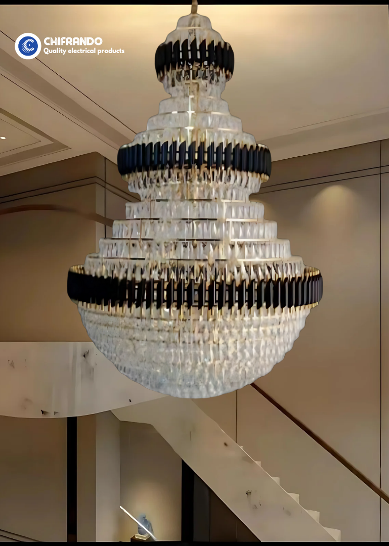 1000mm 2-Tier Black Crystal Chandelier – Grand Luxury Lighting for High Ceilings & Duplex Spaces