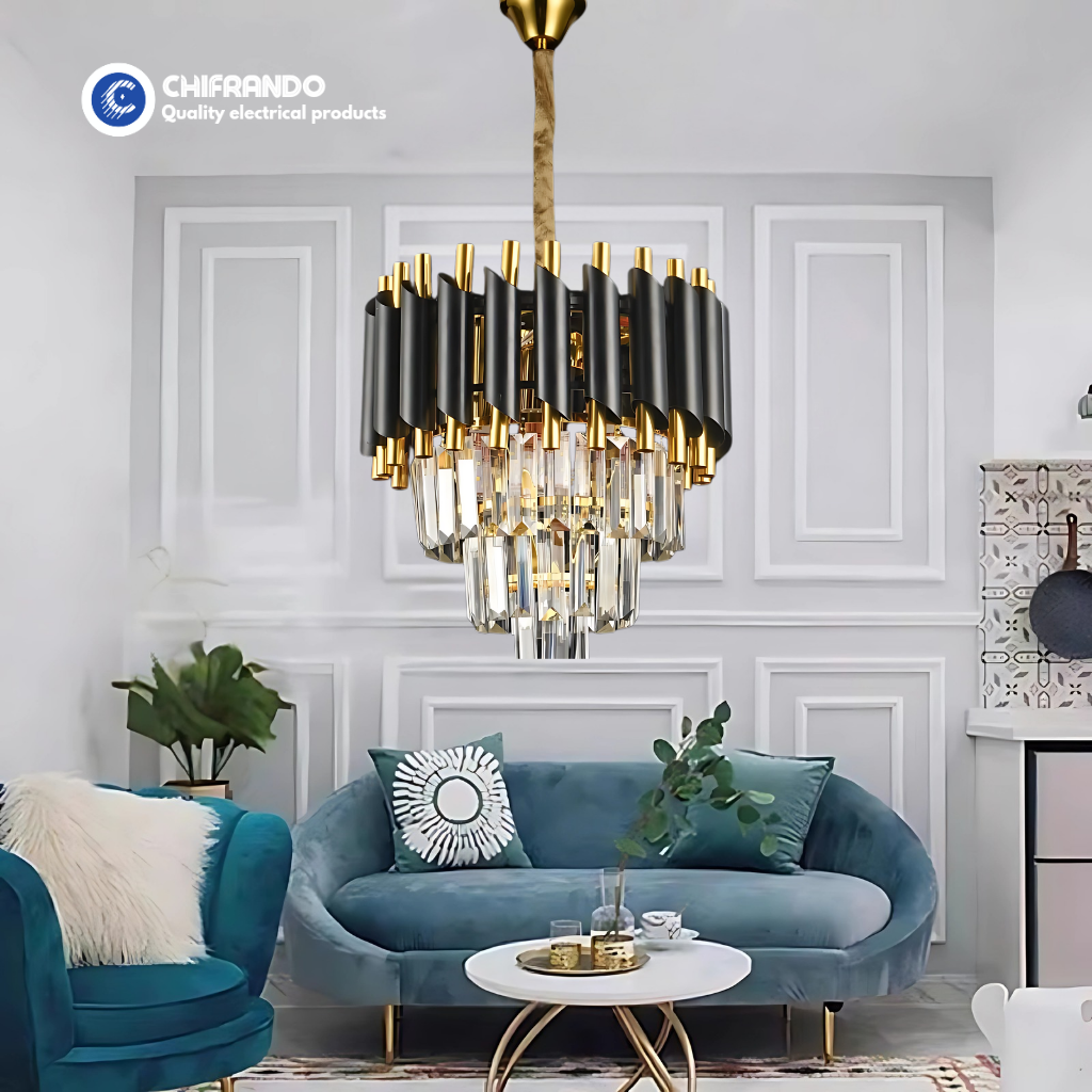 300mm Black Crystal Chandelier – Sleek Modern Ceiling Light for Parlors, Bedrooms & Halls