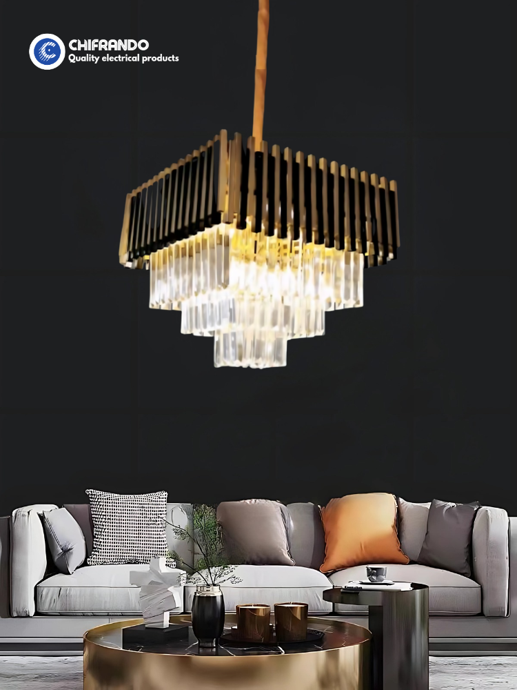 400mm Square LED Crystal Chandelier with Remote – Luxury Ceiling Light for Parlors & Modern Spaces