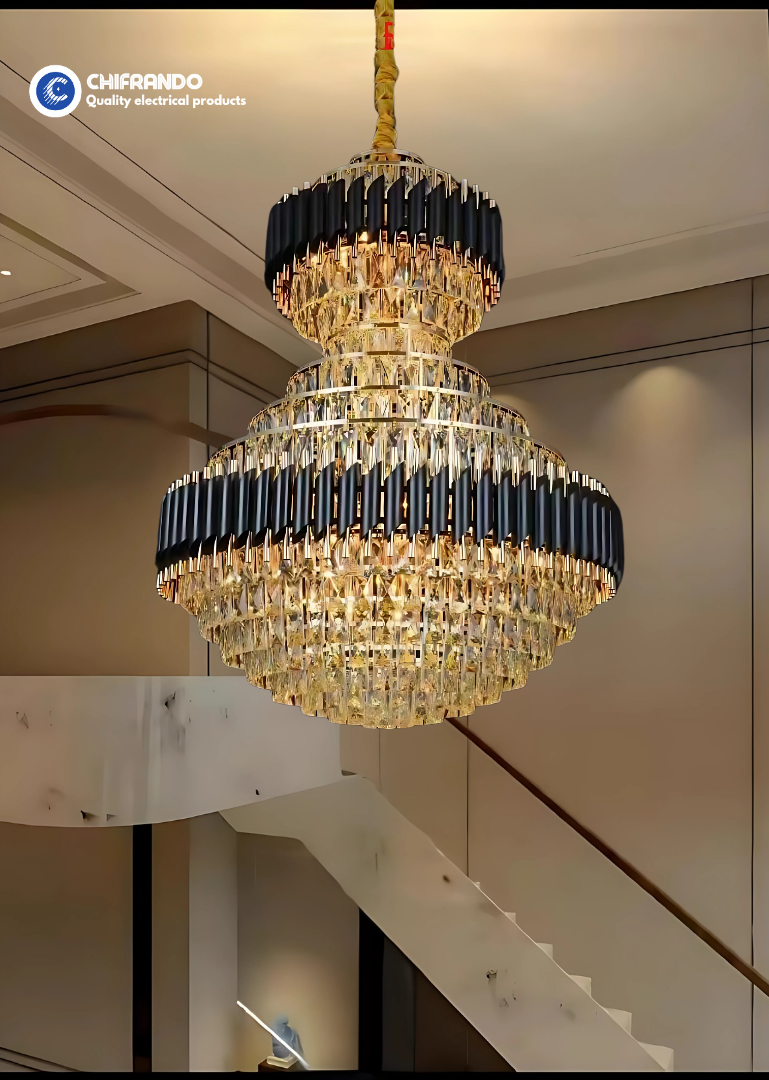 800mm 2-Tier Black Crystal Chandelier – Luxury Modern Lighting for High Ceilings & Grand Spaces